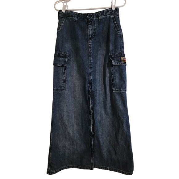 Polo Jeans Co Indigo Cotton Midi Cargo Skirt Trendy 2 Preppy Revival Heritage - Picture 2 of 10